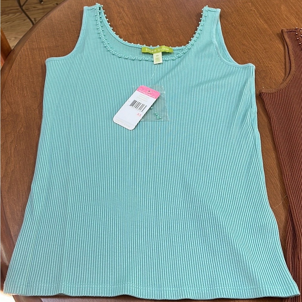 NWT Sigurd Olsen Aquamarine XS tank top with beaded neckline